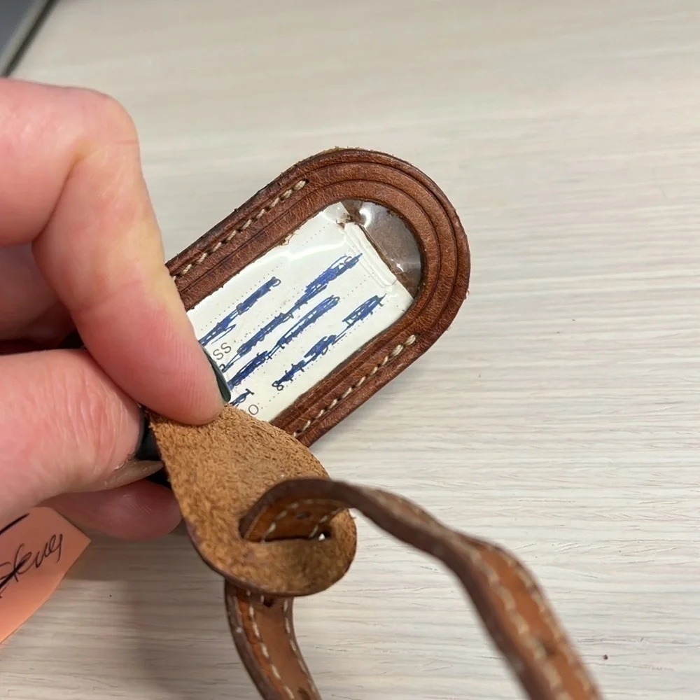 Mulberry Saddle Brown Tan Leather Luggage Tag Brass Hardware